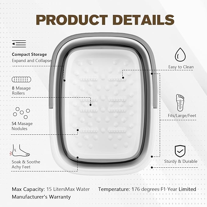 Collapsible Foot Bath Basin for Soaking Feet, Portable Foot Soak Tub - Image 5