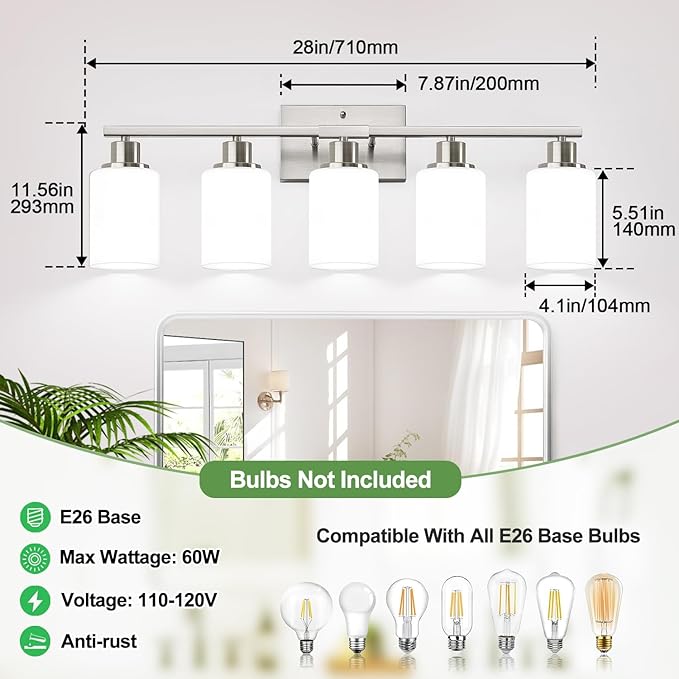 5-Light Brushed Nickel Bathroom Vanity Light - Image 8