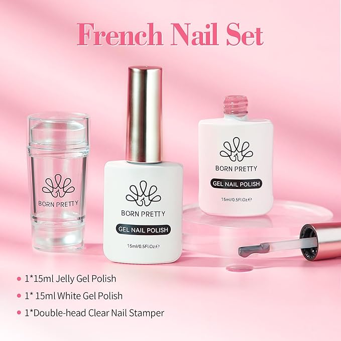 Born Pretty French Manicure Kit, Nail Stamper and 2Pcs Gel Nail Polish - Image 7