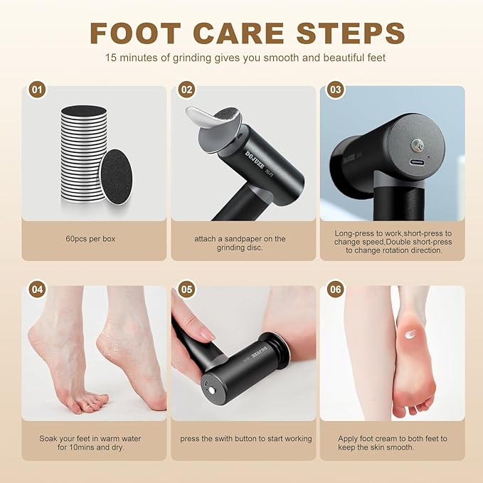 Premium Electric Foot Callus Remover, Ergonomic T-Grip 2600mAh Rechargeable 3 - Image 7