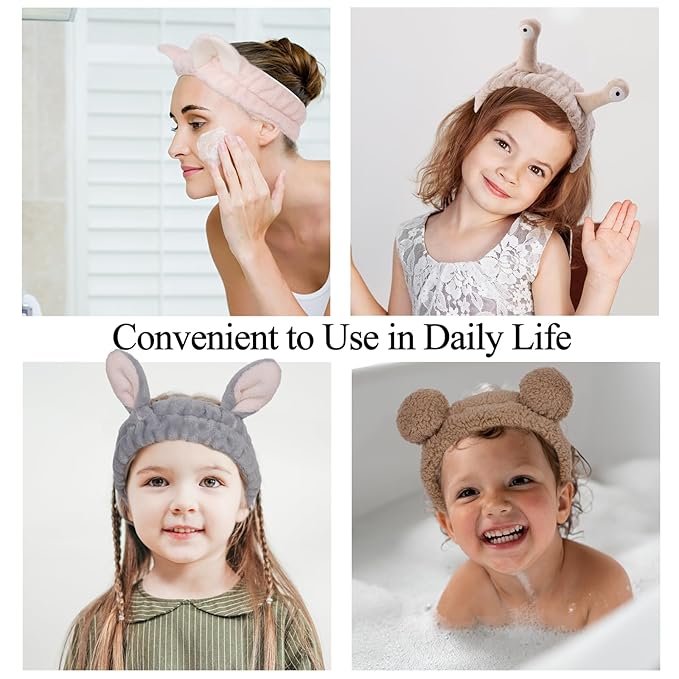 YISSION 4PCS Spa Headband cat/bear/Snail/Bunny Ears Head Band - Image 2