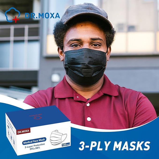 DR.MOXA 1000Pcs Black Disposable Medical Face Mask 3-Ply Protection Face Mask - Image 7