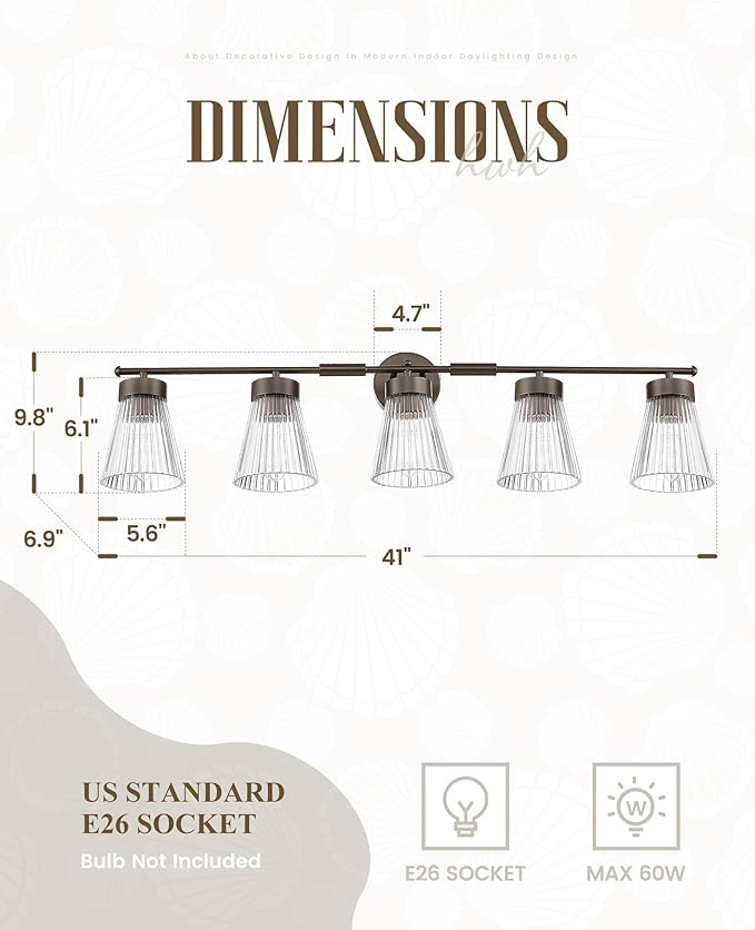 5-Light Bathroom Vanity Light, HWH Farmhouse Vanity Lights - Image 2