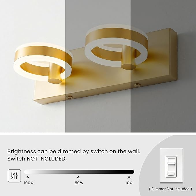 LED Bathroom Light Fixtures, 15inch Gold Vanity Lights, Modern 2 Light Acrylic - Image 3