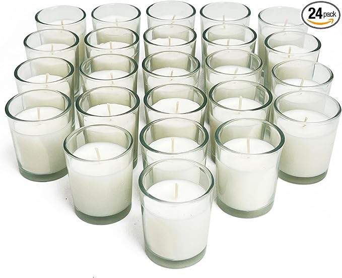 Simply Soson Scented Votive Candles, Bulk Set of 24 White Peppermint Scented by SimplySoson