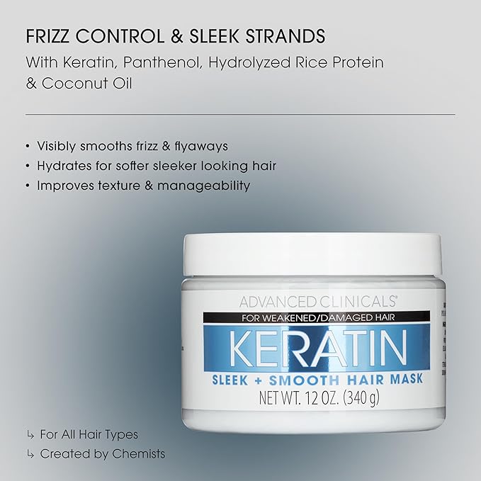 Advanced Clinicals Keratin Hair Mask Treatment, 12 Fl Oz, - Image 2