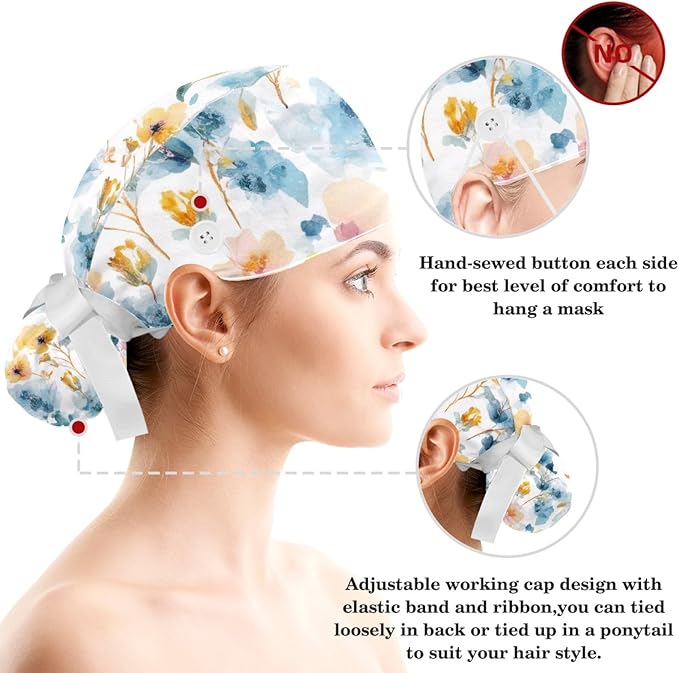 Scrub Cap with Hair Scrunchy, Ponytail Holder Surgical Cap - Image 3