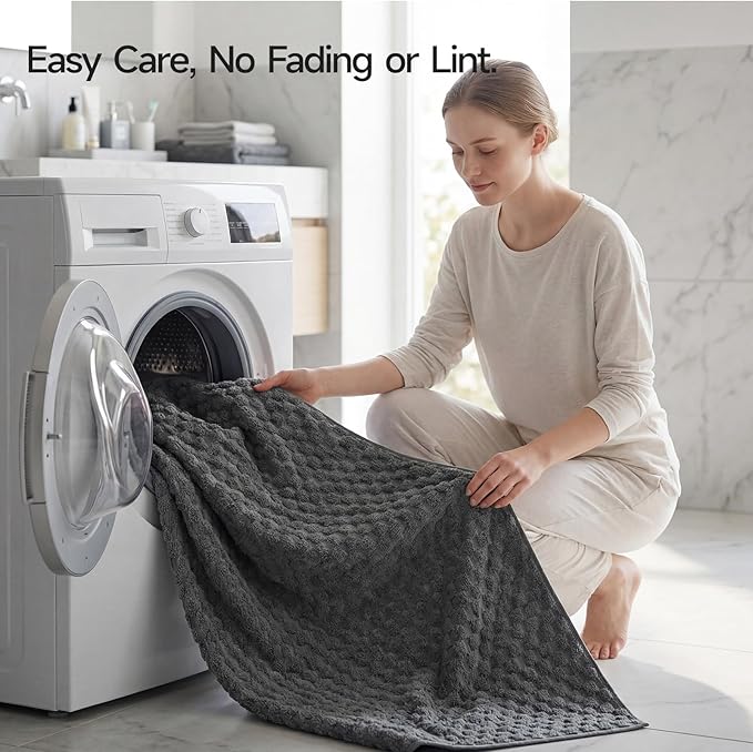 REDKISS 4 Pack Charcoal Gray Microfiber Bath Towels - Image 8