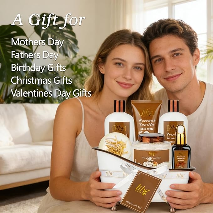 Mothers Day Gifts for Mom, Gifts for Women, 7-Piece Coconut Vanilla Bath and - Image 2