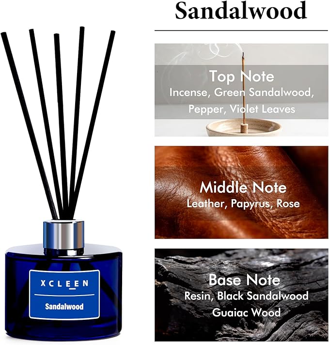 Xcleen Reed Diffuser Set, 6.7 fl oz Sandalwood Scented Oil Diffuser - Image 2