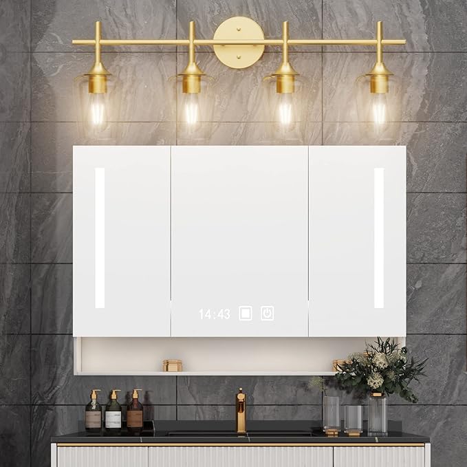 Ralbay 4-Lights Gold Vanity Light Fixture Vintage Gold Vanity Lights Wall - Image 6