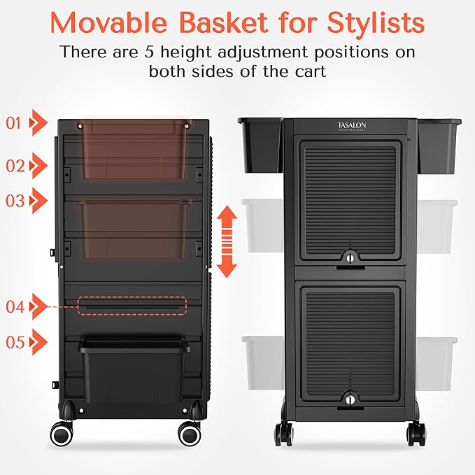 TASALON Professional Rolling Salon Cart, 6-Drawer Storage Trolley - Image 5