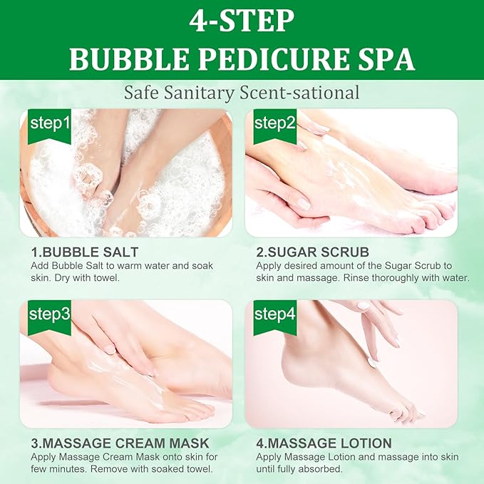 Pedicure Kit Foot Soak Set: Bubble Salt, Sugar Scrub, Massage Mask, Massage - Image 6