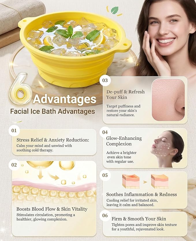 Face Ice Bath Bowl with Built-in Ice Tray, Collapsible Silicone Face Bowl - Image 5