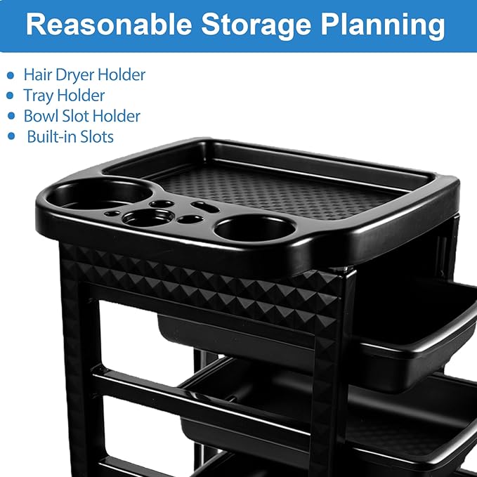 Salon Trolley Cart with 5 Drawers, Beauty Rolling Hair Rack with Worktop - Image 5