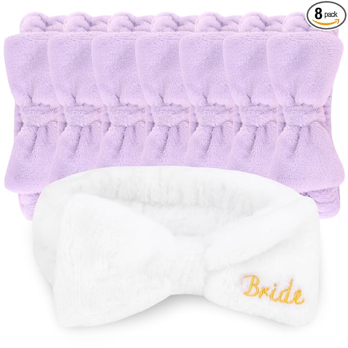 CIEHER 8 Pack White & Purple Spa Headband by CIEHER