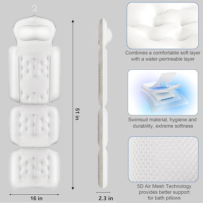Luxury Full Body Bath Pillow for Bathtub, Bath Pillows for Tub - Image 5