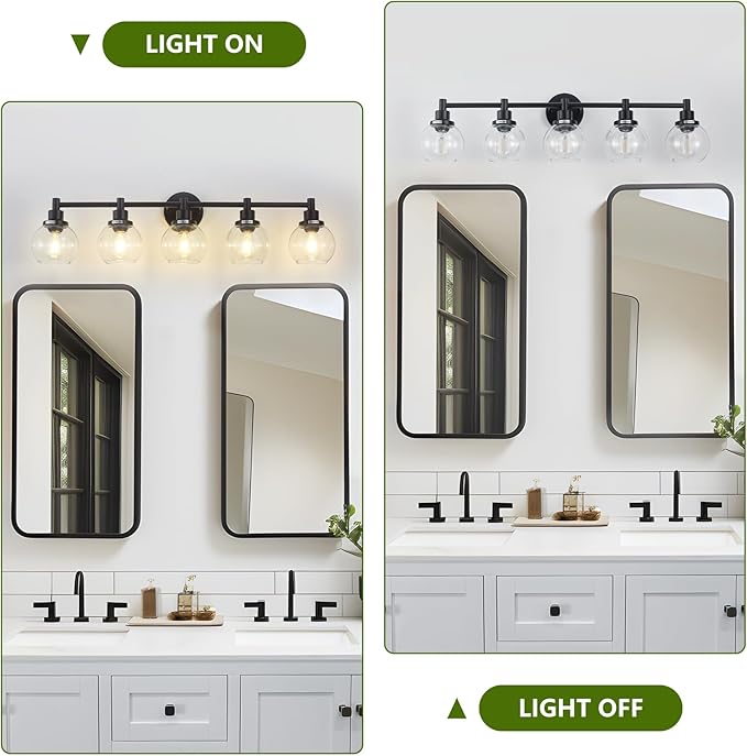 5-Light Bathroom Light Fixture Black Vanity Lights Over Mirror Modern Wall - Image 4