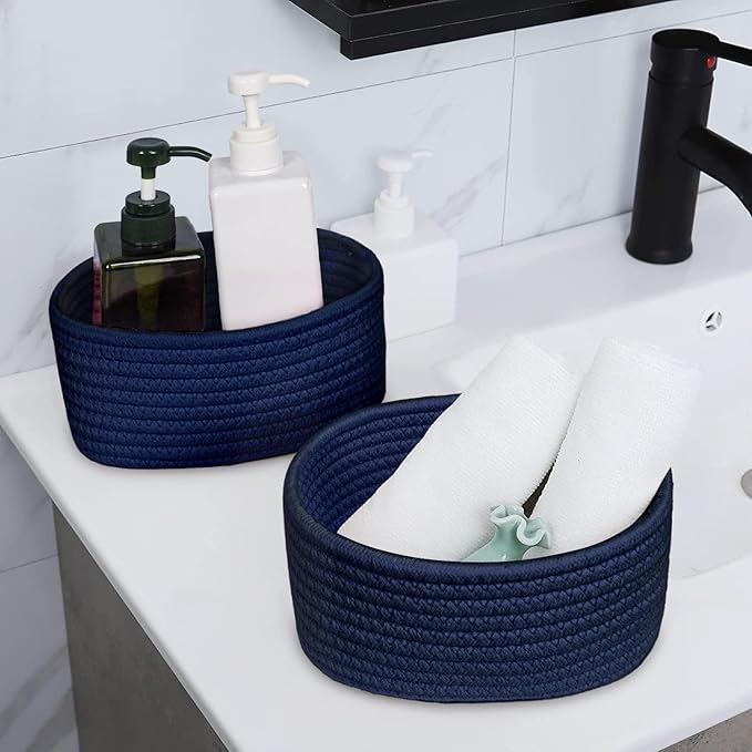 ABenkle 【2 Pack】 Small Woven Baskets, Tiny Oval Shallow Storage Baskets - Image 4
