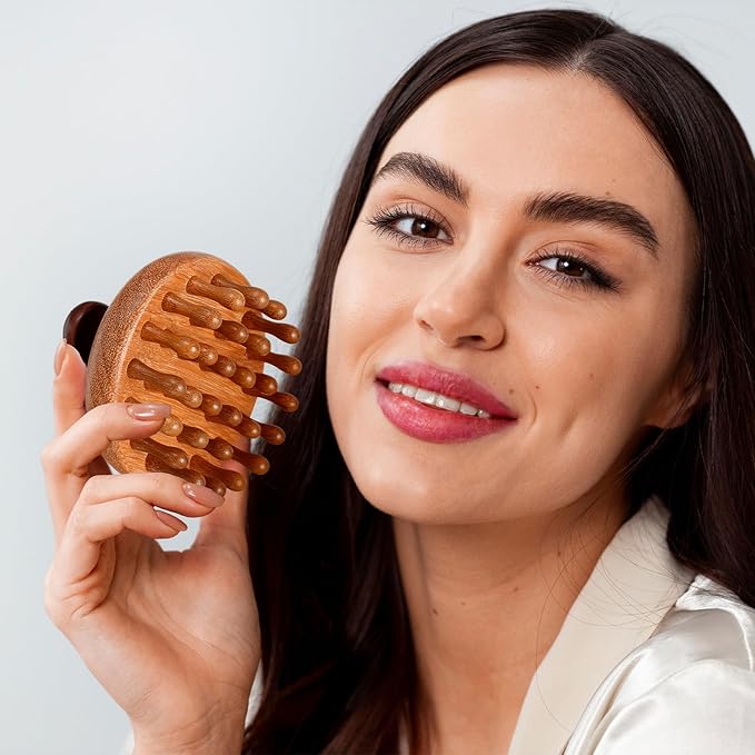 Trinkrittey 2 Pack Wooden Scalp Massager Comb Wooden Hair Brush Head Gua Sha - Image 3