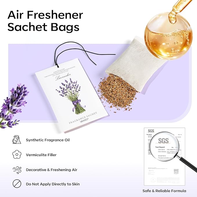MYARO 12 Pack Lavender Scented Sachets | Odor Eliminator & Air Freshener - Image 4