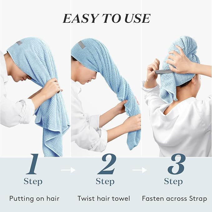 Microfiber Hair Towel Wrap Turban 2 Pack Large | Super Absorbent Quick Dry & - Image 3