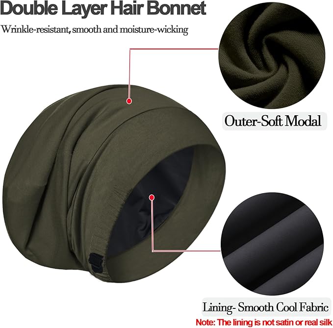 Sleep Cap Bonnet for Sleeping, Adjustable Cooling Ice Silk Lined Hair Bonnets - Image 6