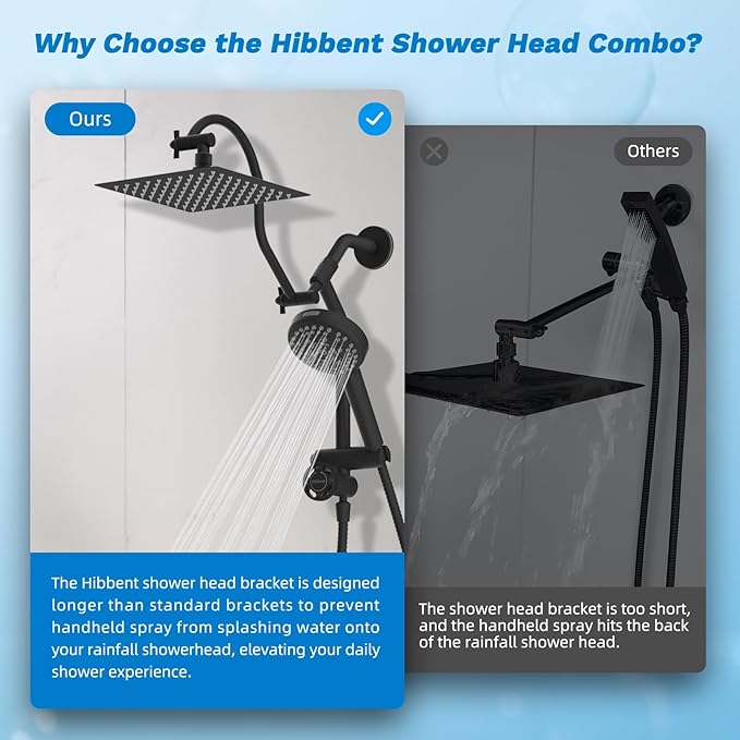 Hibbent cUPC Certified All Metal 8" Rainfall Showerhead Combo, High Pressure - Image 8