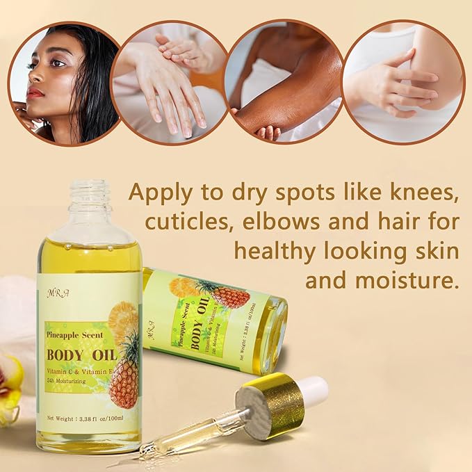 MR.A 2 Pack Pineapple Juice Scented Body Oil, Vitamin E Hydrating Body Oil - Image 3
