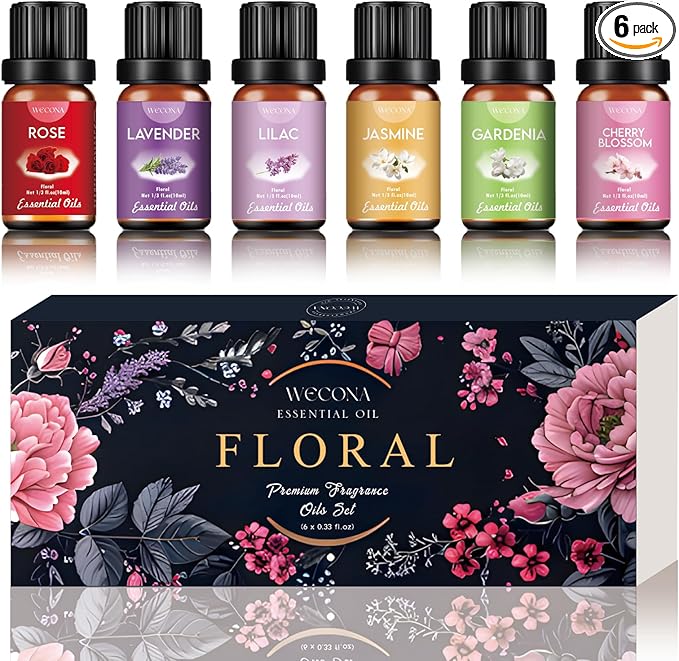 Floral Essential Oils Set for Diffusers & Candle Making by WECONA-NaturalRemedies