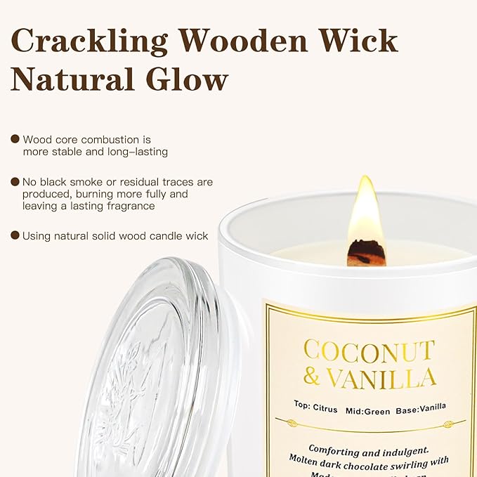 2 Pack Wood Wick Coconut & Vanilla Candle Gift Set – Long Lasting Soy Wax - Image 6
