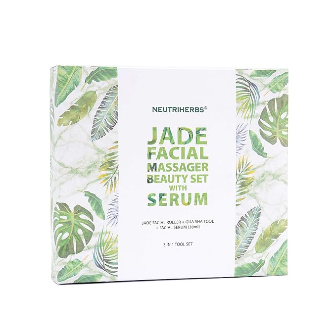 NEUTRIHERBS Jade Gua Sha & Face Roller & Vitamin C Serum Facial Tool Set - Image 2