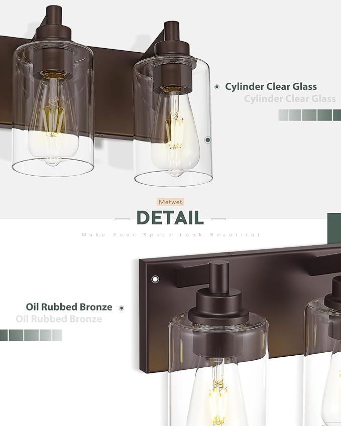 3-Light Bathroom Light Fixtures, Modern Vanity Light - Image 3