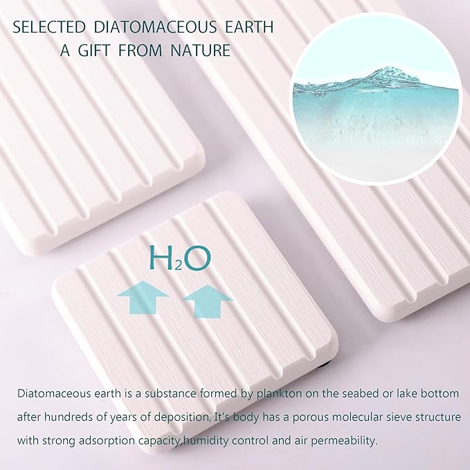 NiuYichee Set of 4 Water Absorbent Diatomite Coasters, Diatomaceous Earth - Image 2