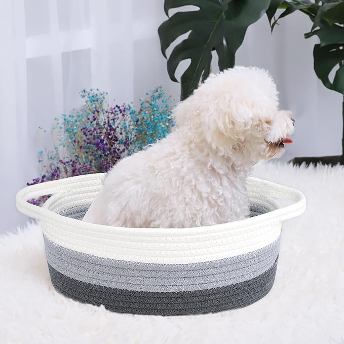 ABenkle Small Basket, Rope Room Shelf Storage Basket, Cat Dog Toys Basket Chest - Image 4