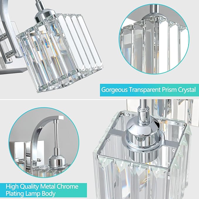 Crystal Vanity Lights 4-Light Chrome Bathroom Vanity Lights Modern Crystal - Image 5