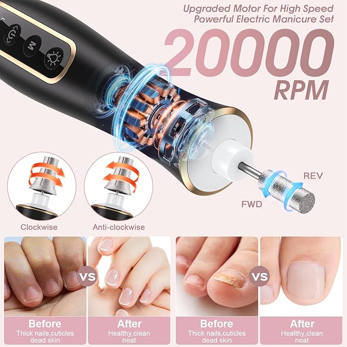 Electric Nail Drill, Professional Manicure Pedicure Kit, Cordless Electric Nail - Image 3