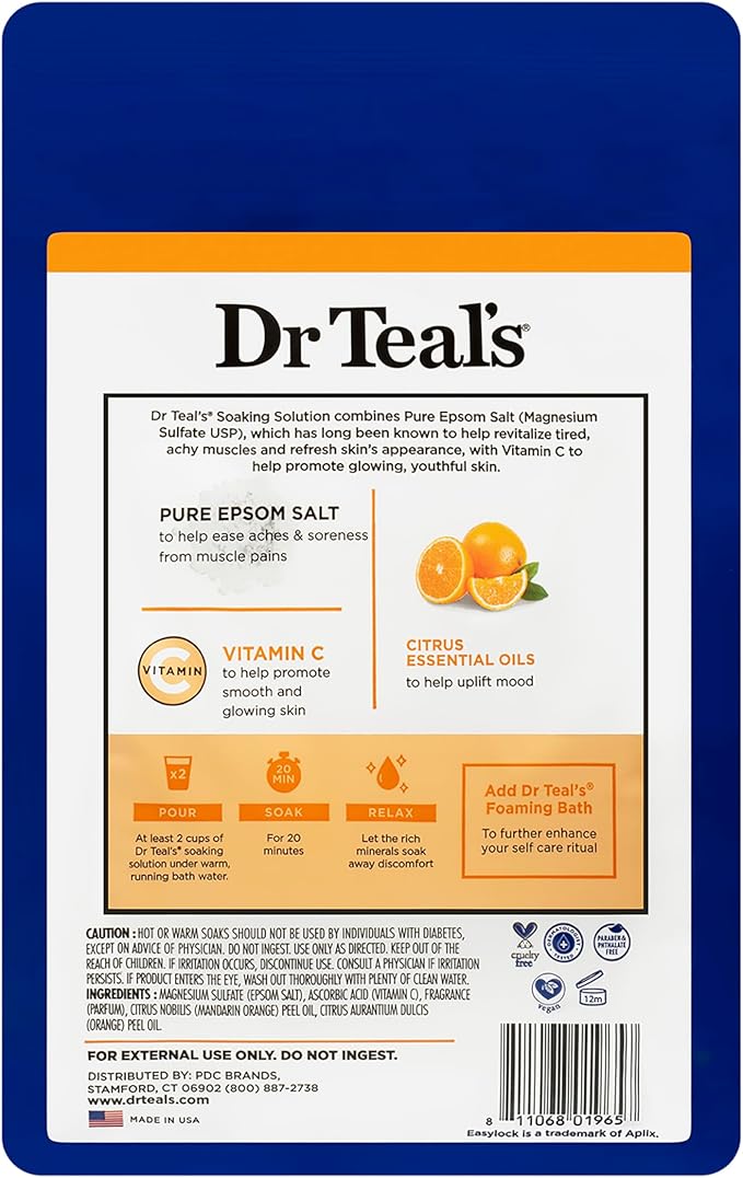 Dr Teal's Salt Soak with Pure Epsom Salt, Glow & Radiance with Vitamin C & - Image 2