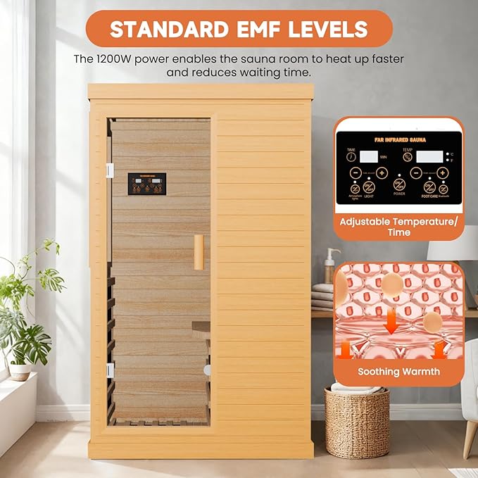 OUTEXER Far Infrared Sauna Home Sauna Spa Room Canadian Hemlock Wood 1200W - Image 7