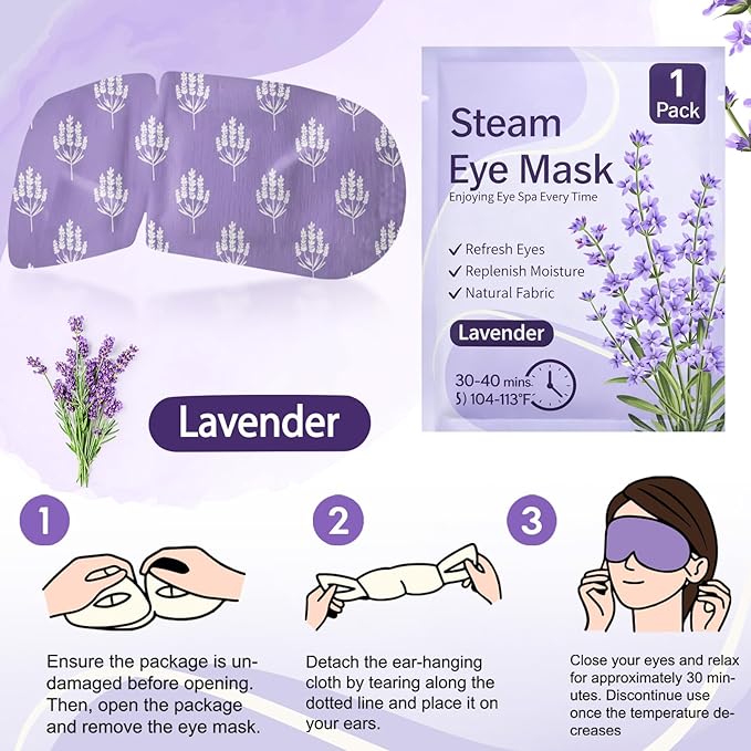 100 Pcs Steam Eye Masks for Dry Eyes Lavender Self Heated Steam Warm Eye Mask - Image 7