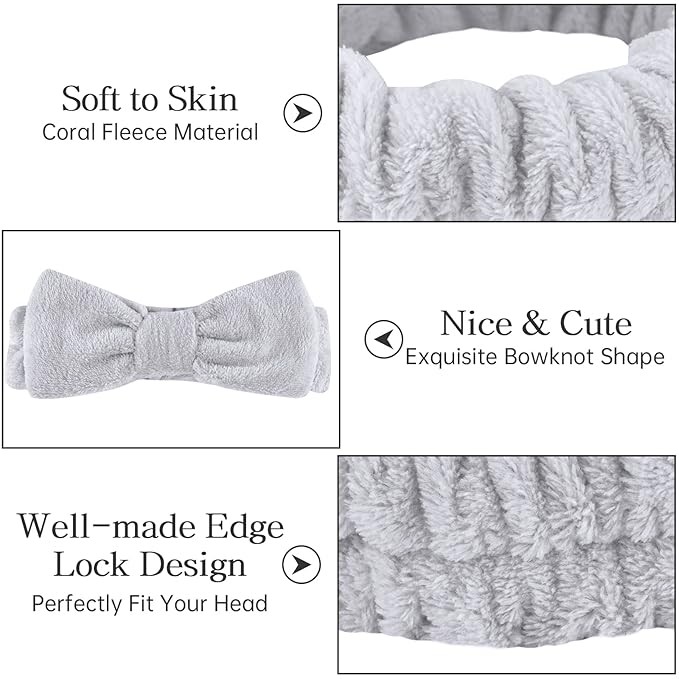 Casoty 6 Pcs Hair Band, Soft Coral Fleece Spa Headbands - Image 2