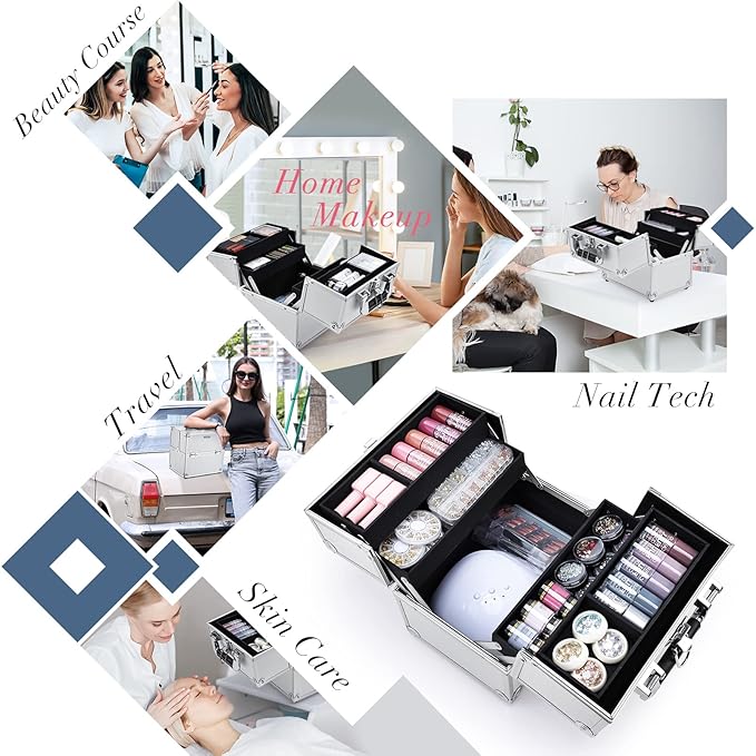 FRENESSA Makeup Train Case Makeup Organizer Box Portable Cosmetic Travel Case - Image 6