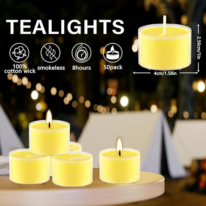 Fclayvts 8-Hour 50Pack Citronella Tealight Candles, Outdoor and Indoor Summer - Image 3
