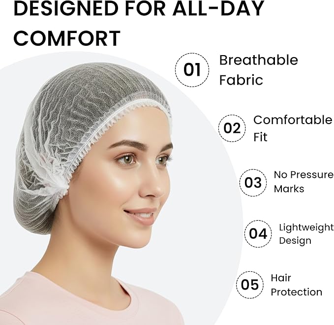 Disposable Bouffant Caps 21 Inch Non Woven Hair Net Elastic Head Cover - Image 7
