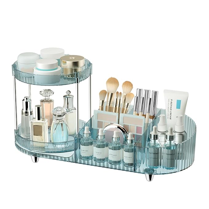 Rotating Makeup Organizer for Vanity, 2 Perfume Trays by Jywantful