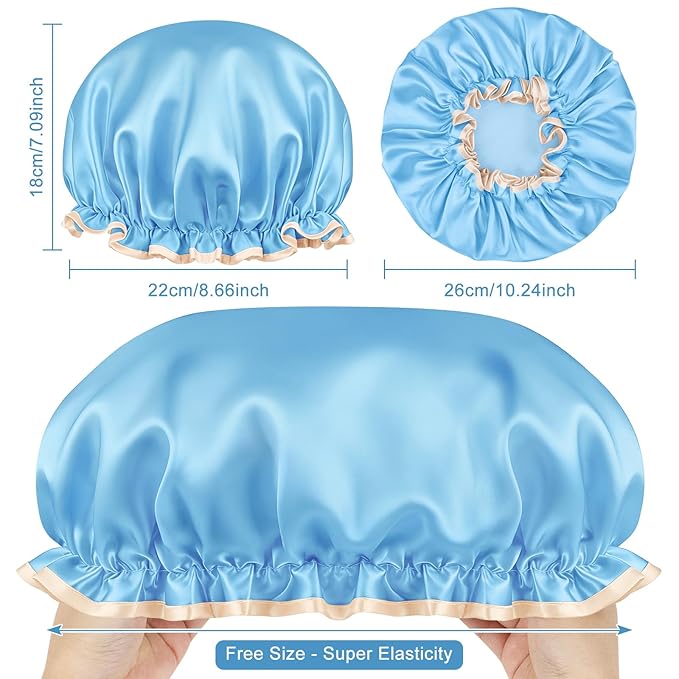 Waterproof Shower Caps for Women, Solid Color Dual-Layer Elastic Band Design - Image 2