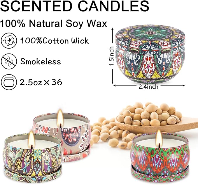 YOROXRG Scented Candles 36 Pack Soy Wax Travel Tin Jar Candles - Image 7