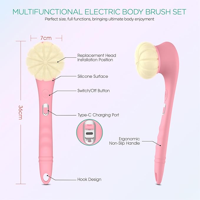 VOYOR Electric Body Brush Back Scrubber Silicone Body Scrubber Two-Way Rotating - Image 6