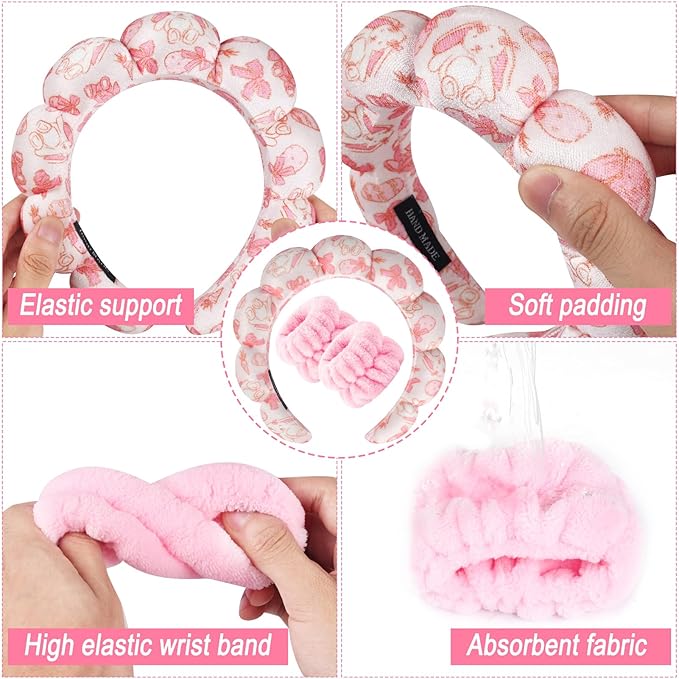 Zkptops Spa Headband for Washing Face Wristband Set Sponge Makeup Skincare - Image 5