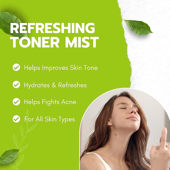 Green Tea Face Mist with Cucumber, Matcha Facial Toner Spray Hyaluronic Acid - Image 3